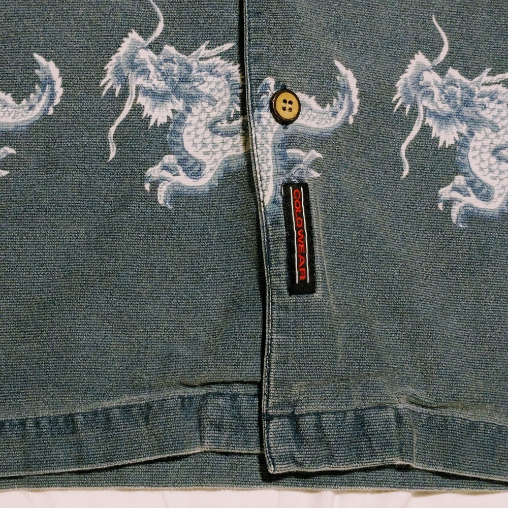 Vintage Colo Wear Button Down Shirt Short Sleeve Cotton Dragon Print Y2K  Medium - Picture 6 of 10